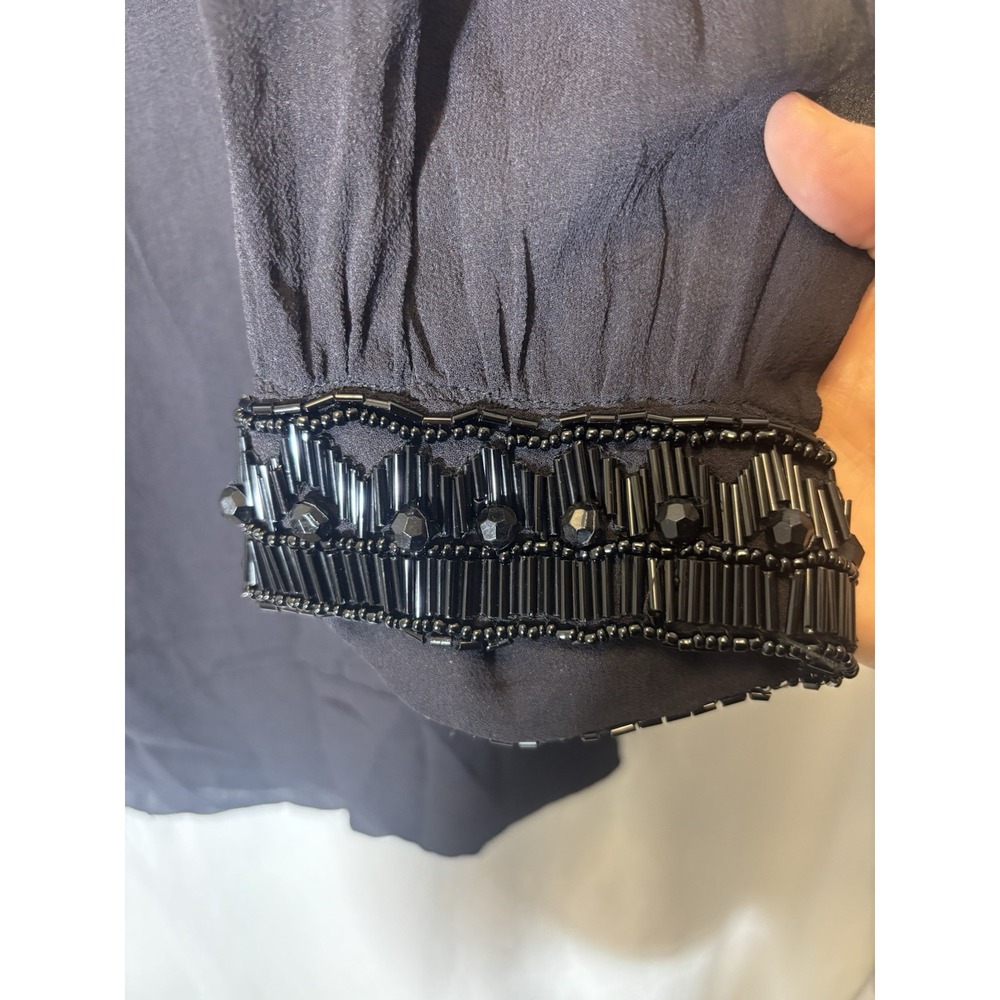 French Connection Beautiful Beaded Black Chiffon Dress Size 14 L34 - Picture 2 of 6
